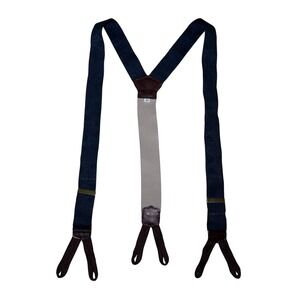 Torino Mens Silk Paisley Suspenders Navy Blue Y-Back Leather Button End USA Made